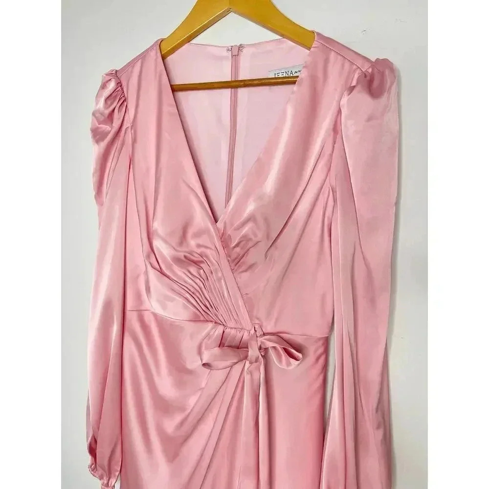 IEENA for Mac Duggal satin draped faux wrap evening gown light pink size 4 NWT - Picture 10 of 12